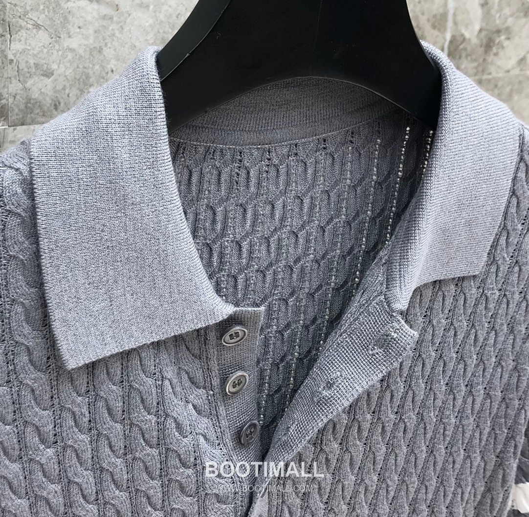 Thom Browne Cable Knit Four Bar Polo Wool Blend Knit White Polo Shirt 톰브라운 케이블 니트 포바 폴로 울 블렌드 니트 화이트 폴로 셔츠 69cm 5