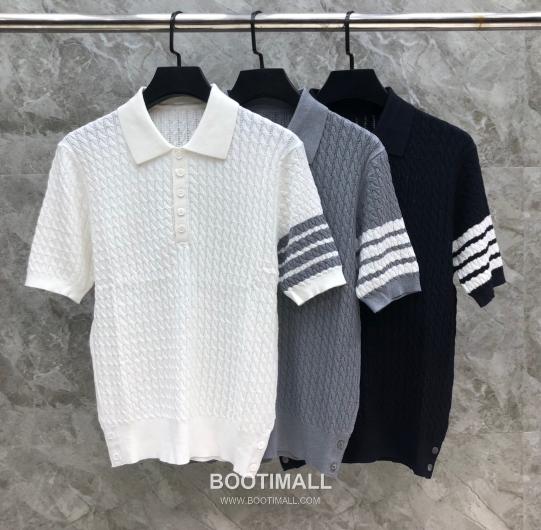 Thom Browne Cable Knit Four Bar Polo Wool Blend Knit White Polo Shirt 톰브라운 케이블 니트 포바 폴로 울 블렌드 니트 화이트 폴로 셔츠 69cm 9