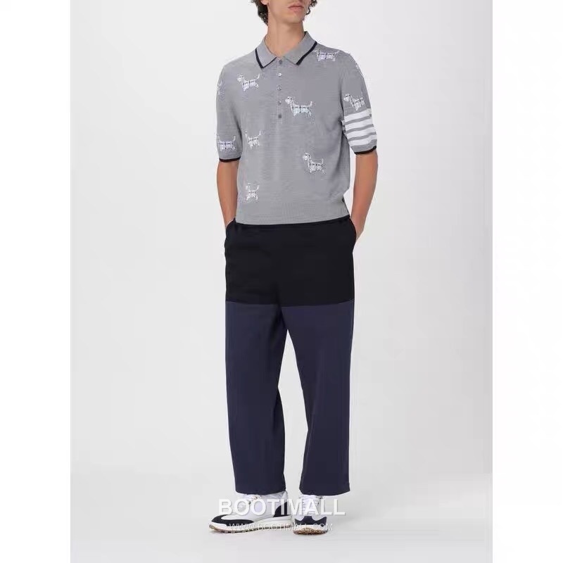 Thom Browne Jacquard Dog Collar Polo Knitted Cotton Gray Polo Shirt 톰브라운 자카드 도그 카라 폴로 니트 코튼 그레이 폴로 셔츠 69cm 1