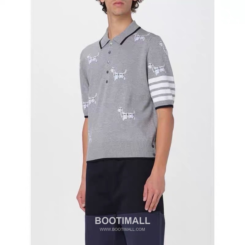 Thom Browne Jacquard Dog Collar Polo Knitted Cotton Gray Polo Shirt 톰브라운 자카드 도그 카라 폴로 니트 코튼 그레이 폴로 셔츠 69cm 2