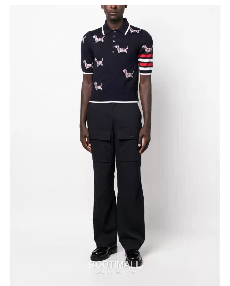 Thom Browne Jacquard Dog Collar Polo Knitted Cotton Gray Polo Shirt 톰브라운 자카드 도그 카라 폴로 니트 코튼 그레이 폴로 셔츠 69cm 4