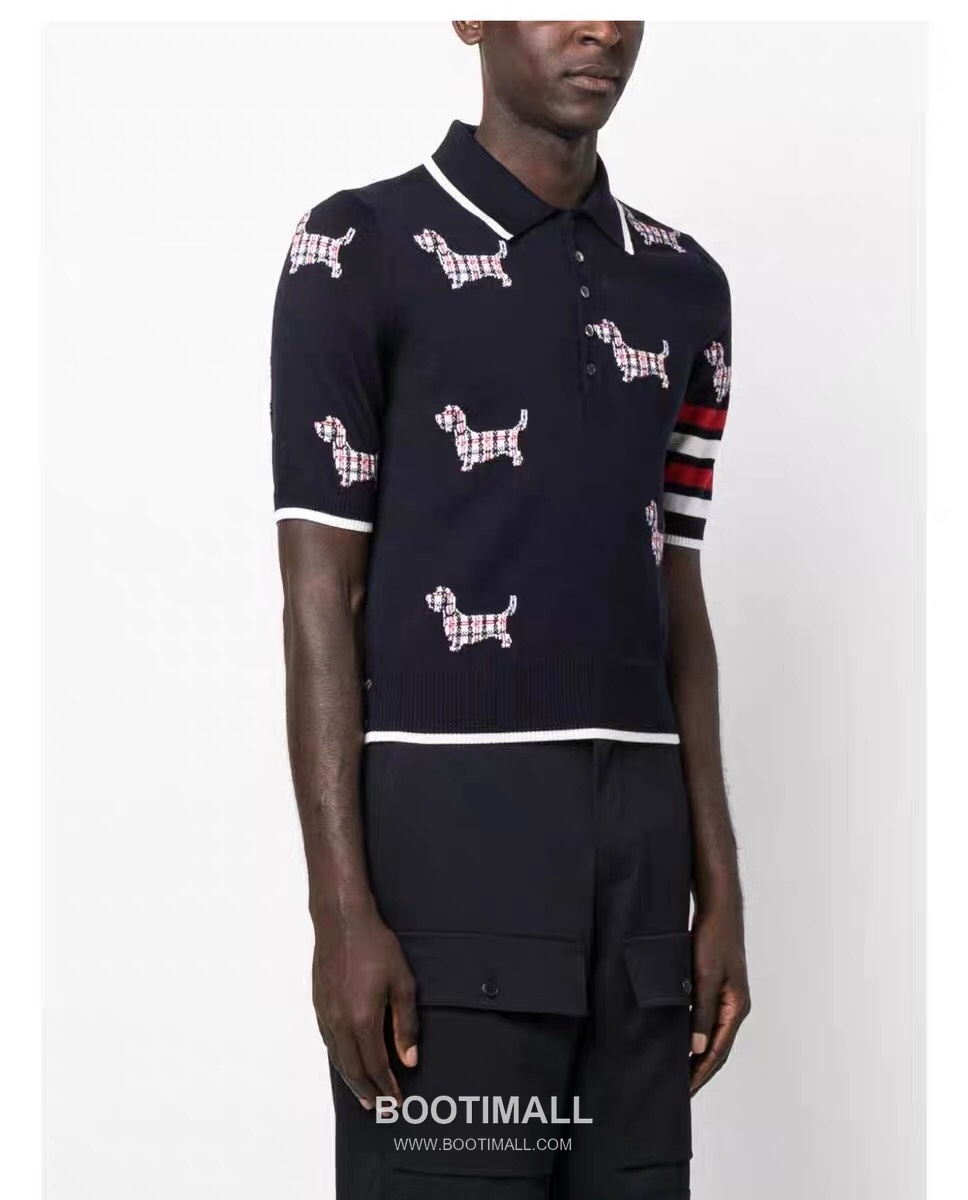 Thom Browne Jacquard Dog Collar Polo Knitted Cotton Gray Polo Shirt 톰브라운 자카드 도그 카라 폴로 니트 코튼 그레이 폴로 셔츠 69cm 5