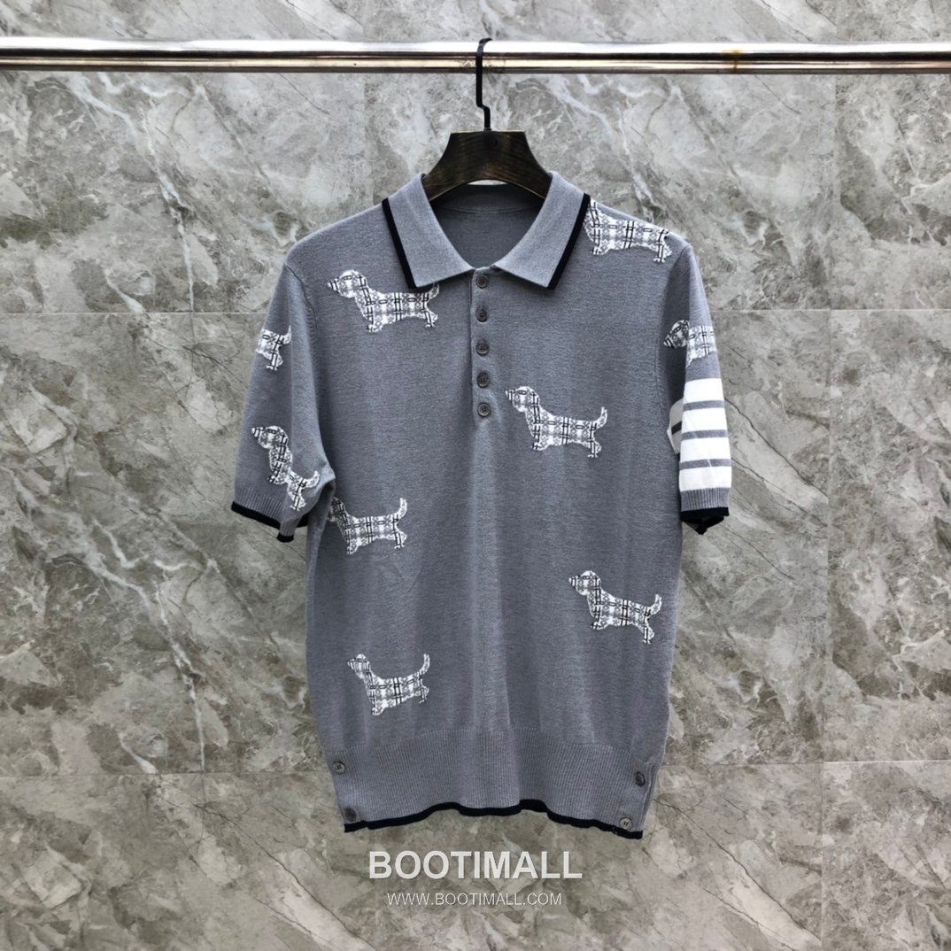 Thom Browne Jacquard Dog Collar Polo Knitted Cotton Gray Polo Shirt 톰브라운 자카드 도그 카라 폴로 니트 코튼 그레이 폴로 셔츠 69cm 7