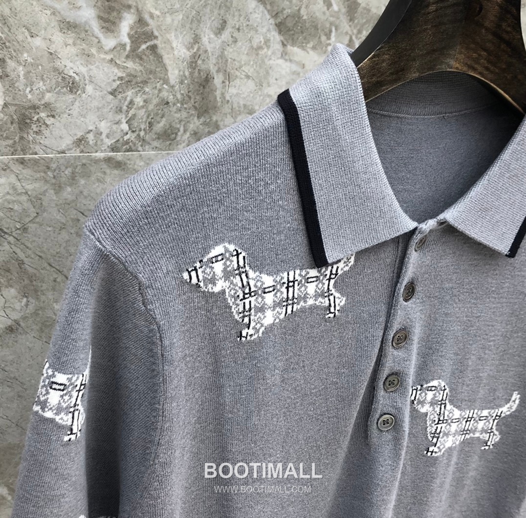 Thom Browne Jacquard Dog Collar Polo Knitted Cotton Gray Polo Shirt 톰브라운 자카드 도그 카라 폴로 니트 코튼 그레이 폴로 셔츠 69cm 9