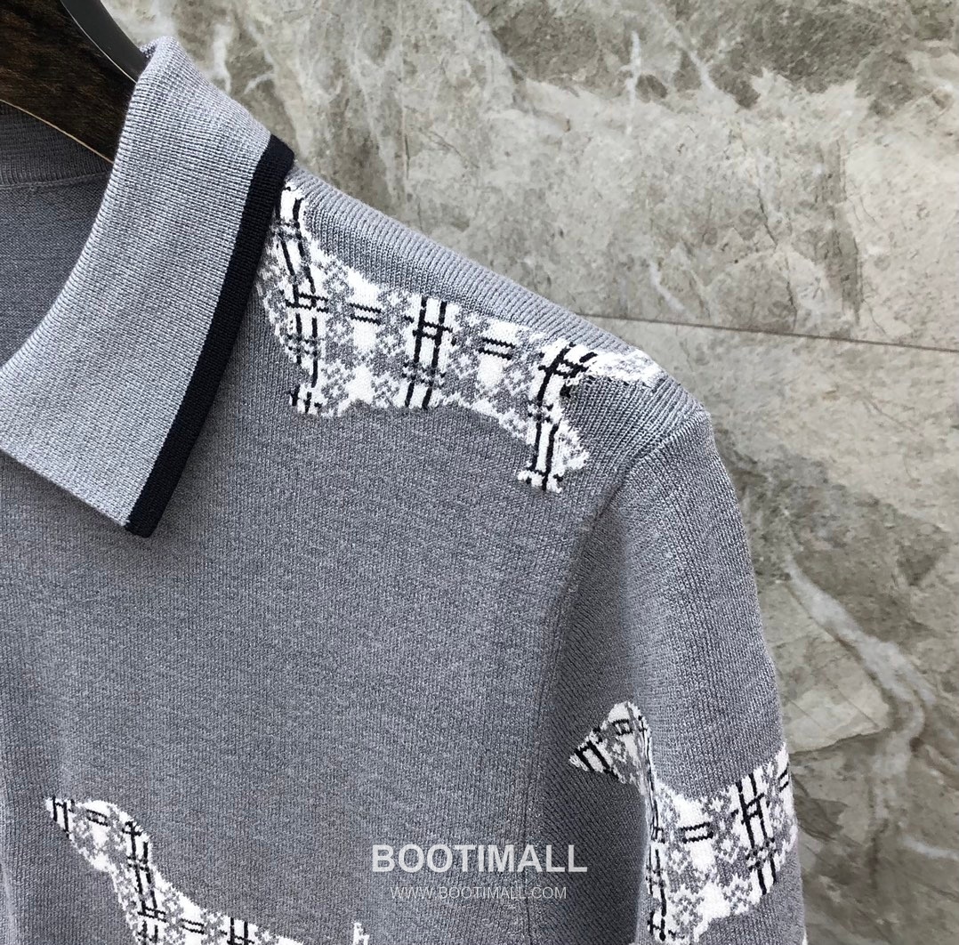 Thom Browne Jacquard Dog Collar Polo Knitted Cotton Gray Polo Shirt 톰브라운 자카드 도그 카라 폴로 니트 코튼 그레이 폴로 셔츠 69cm 11