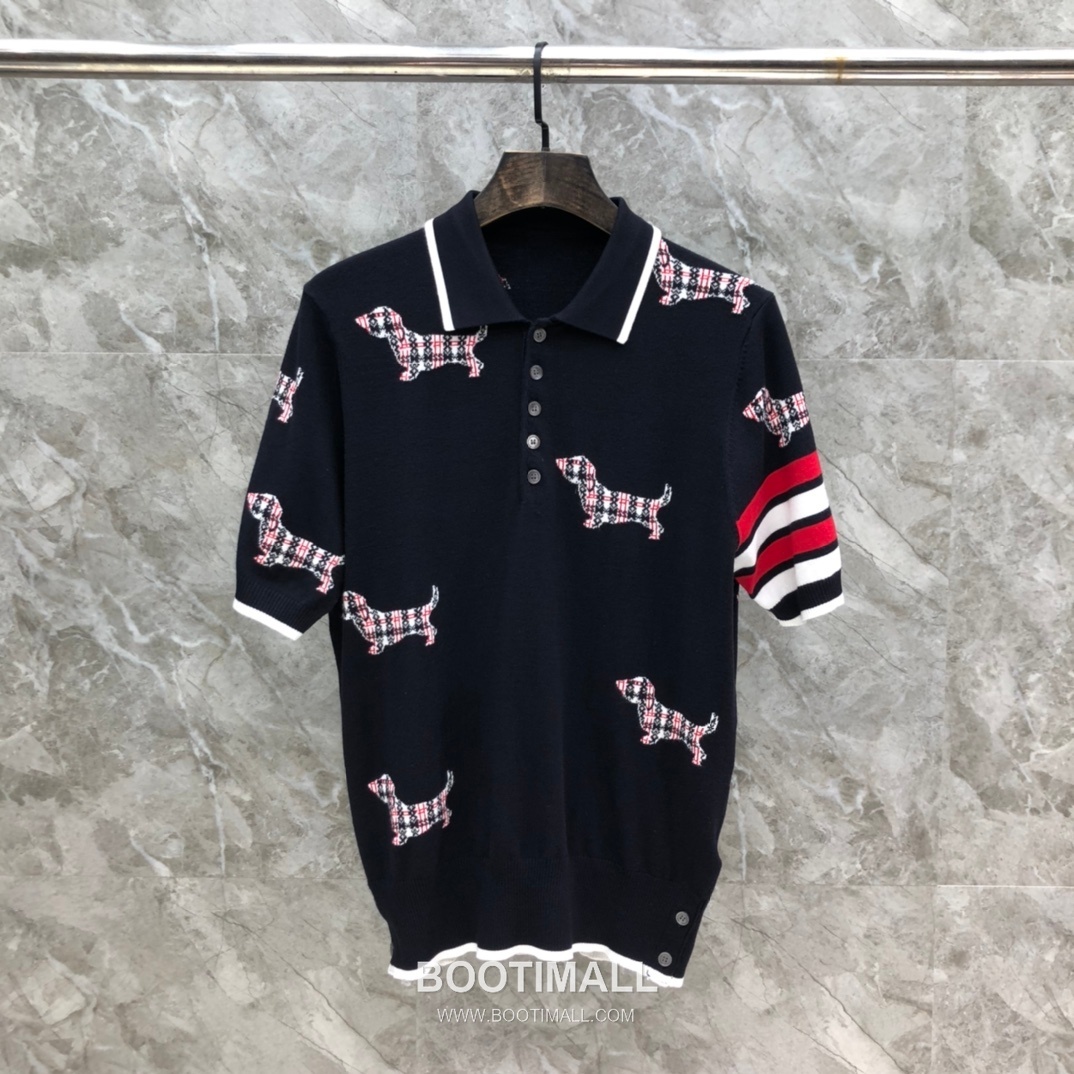 Thom Browne Jacquard Dog Collar Polo Knitted Cotton Gray Polo Shirt 톰브라운 자카드 도그 카라 폴로 니트 코튼 그레이 폴로 셔츠 69cm 1