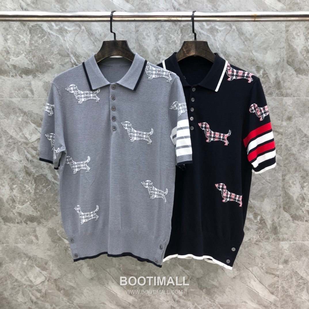 Thom Browne Jacquard Dog Collar Polo Knitted Cotton Gray Polo Shirt 톰브라운 자카드 도그 카라 폴로 니트 코튼 그레이 폴로 셔츠 69cm 9