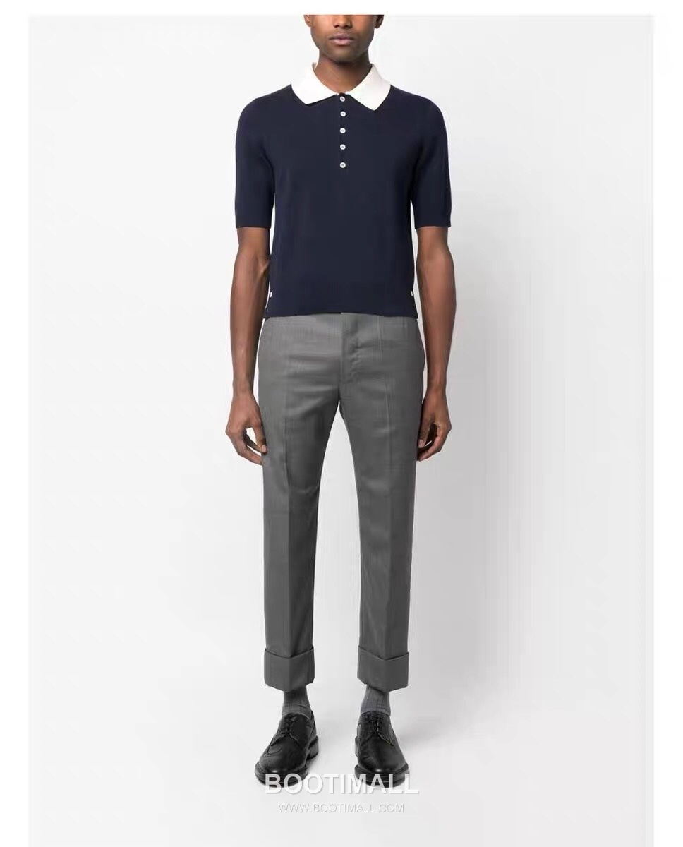 Thom Browne Contrast Collar Knit Polo Knitted Cotton Blend Gray Polo Shirt 톰브라운 배색 카라 니트 폴로 코튼 블렌드 니트 그레이 폴로 셔츠 69cm 1