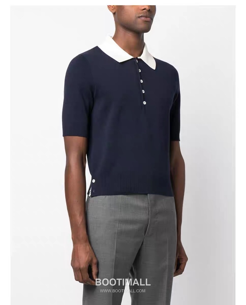 Thom Browne Contrast Collar Knit Polo Knitted Cotton Blend Gray Polo Shirt 톰브라운 배색 카라 니트 폴로 코튼 블렌드 니트 그레이 폴로 셔츠 69cm 2