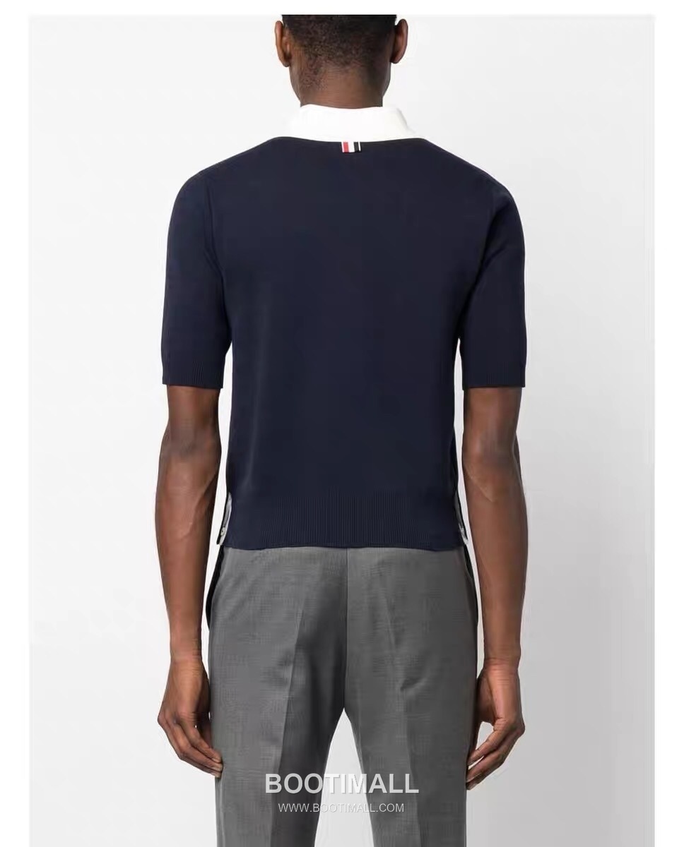 Thom Browne Contrast Collar Knit Polo Knitted Cotton Blend Gray Polo Shirt 톰브라운 배색 카라 니트 폴로 코튼 블렌드 니트 그레이 폴로 셔츠 69cm 3