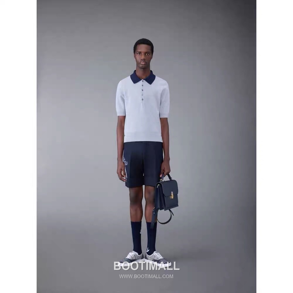 Thom Browne Contrast Collar Knit Polo Knitted Cotton Blend Gray Polo Shirt 톰브라운 배색 카라 니트 폴로 코튼 블렌드 니트 그레이 폴로 셔츠 69cm 4