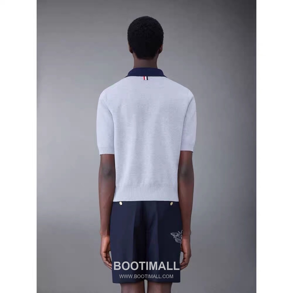 Thom Browne Contrast Collar Knit Polo Knitted Cotton Blend Gray Polo Shirt 톰브라운 배색 카라 니트 폴로 코튼 블렌드 니트 그레이 폴로 셔츠 69cm 5