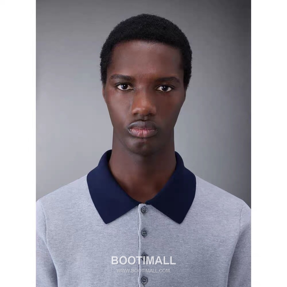 Thom Browne Contrast Collar Knit Polo Knitted Cotton Blend Gray Polo Shirt 톰브라운 배색 카라 니트 폴로 코튼 블렌드 니트 그레이 폴로 셔츠 69cm 6