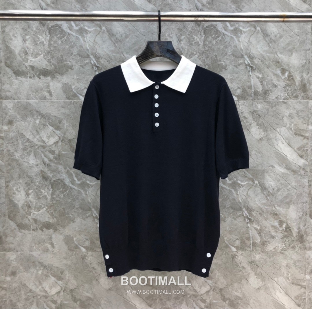 Thom Browne Contrast Collar Knit Polo Knitted Cotton Blend Gray Polo Shirt 톰브라운 배색 카라 니트 폴로 코튼 블렌드 니트 그레이 폴로 셔츠 69cm 7