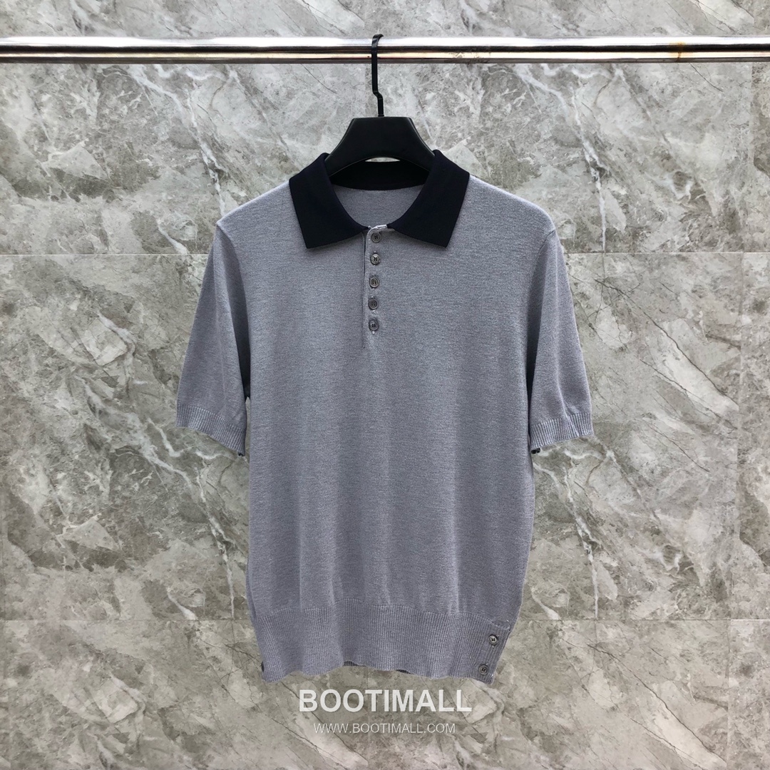 Thom Browne Contrast Collar Knit Polo Knitted Cotton Blend Gray Polo Shirt 톰브라운 배색 카라 니트 폴로 코튼 블렌드 니트 그레이 폴로 셔츠 69cm 1