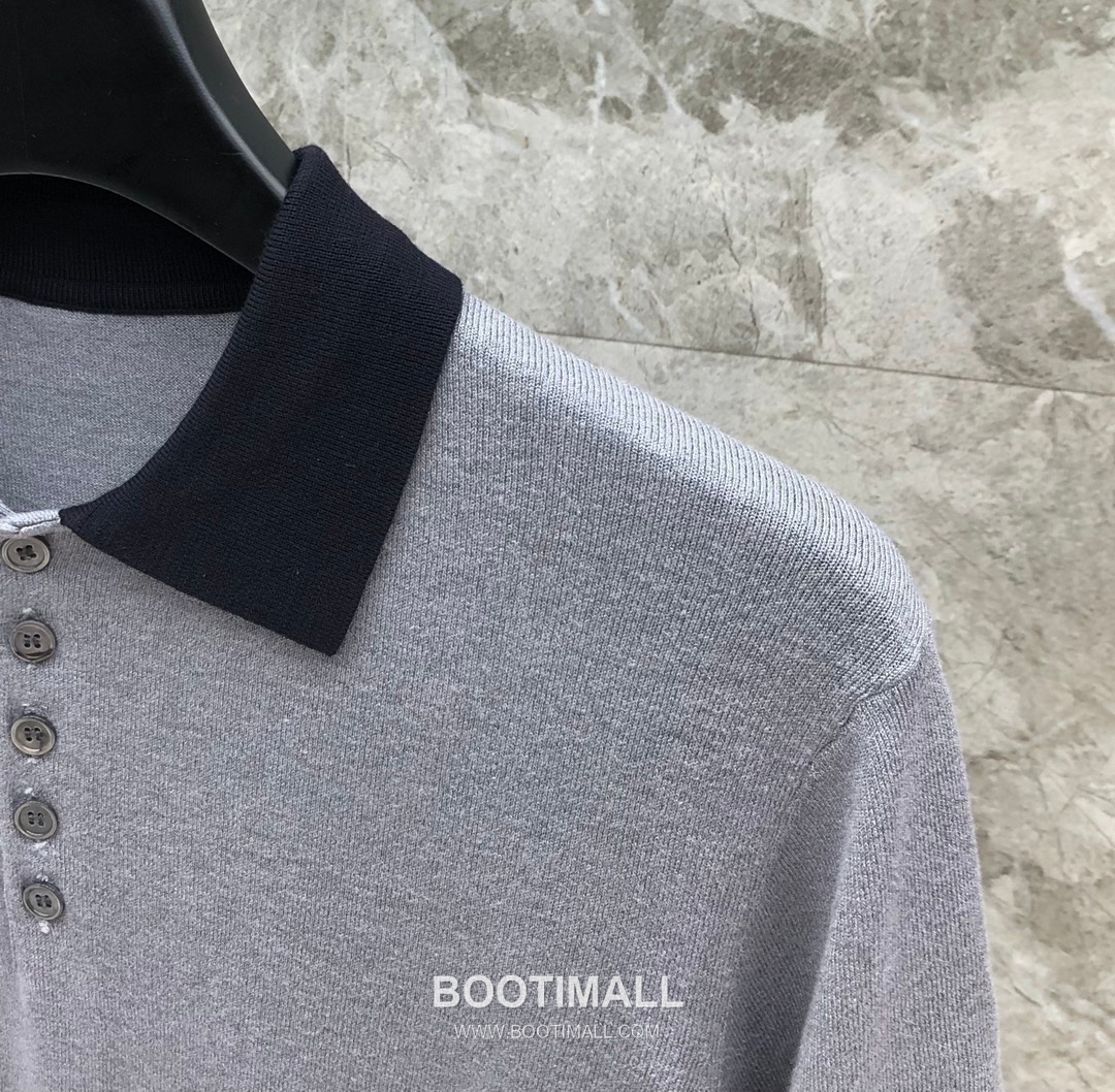 Thom Browne Contrast Collar Knit Polo Knitted Cotton Blend Gray Polo Shirt 톰브라운 배색 카라 니트 폴로 코튼 블렌드 니트 그레이 폴로 셔츠 69cm 3