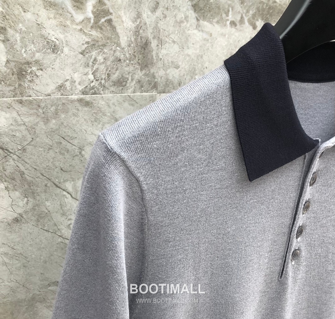 Thom Browne Contrast Collar Knit Polo Knitted Cotton Blend Gray Polo Shirt 톰브라운 배색 카라 니트 폴로 코튼 블렌드 니트 그레이 폴로 셔츠 69cm 5