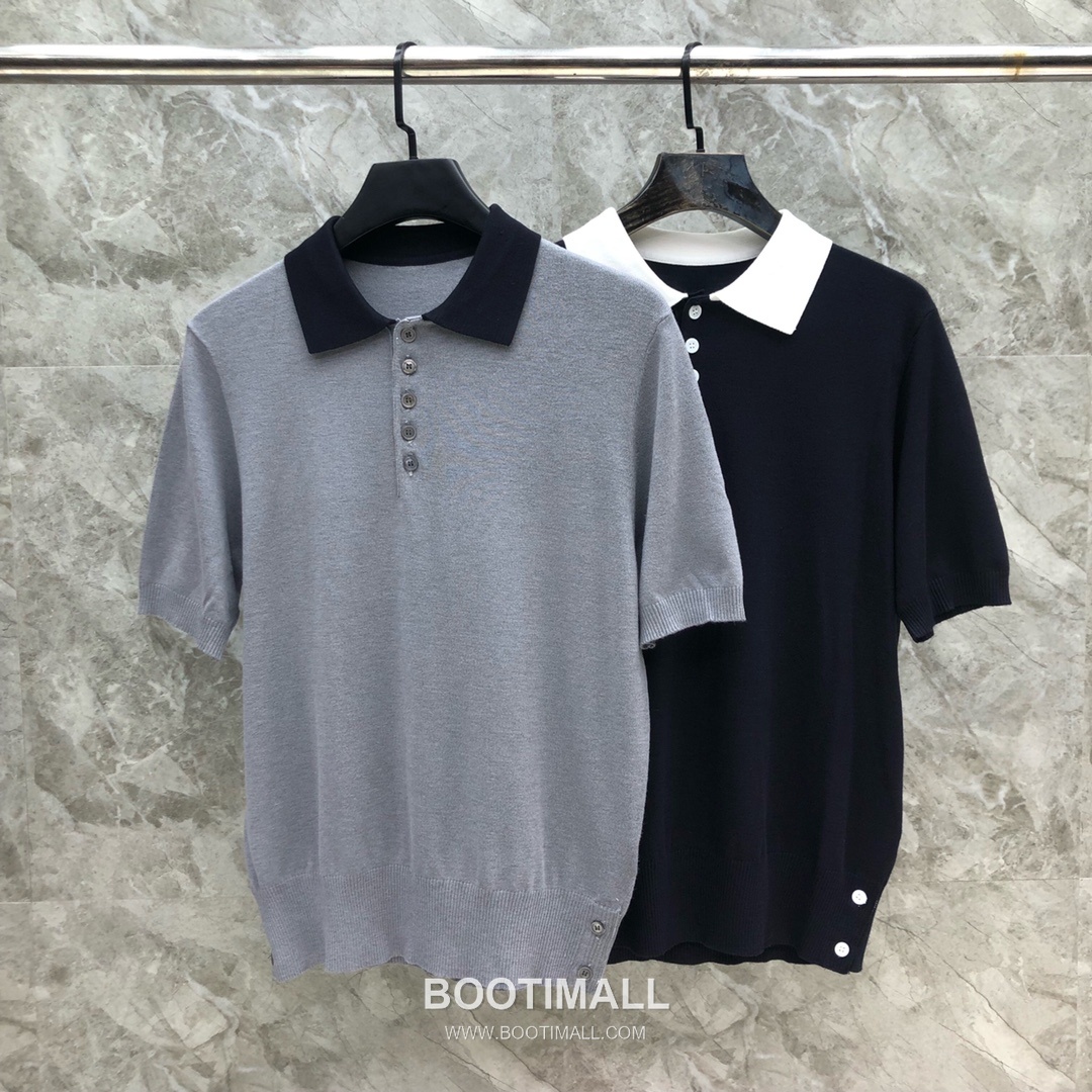 Thom Browne Contrast Collar Knit Polo Knitted Cotton Blend Gray Polo Shirt 톰브라운 배색 카라 니트 폴로 코튼 블렌드 니트 그레이 폴로 셔츠 69cm 9