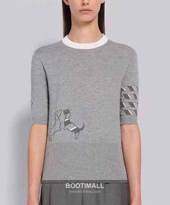 Thom Browne Dachshund Intarsia Crew Knit Tee Knitted Fabric Grey T-Shirt 톰브라운 닥스훈트 인타르시아 크루 니트 티 니트 원단 그레이 티셔츠 60cm -3 4