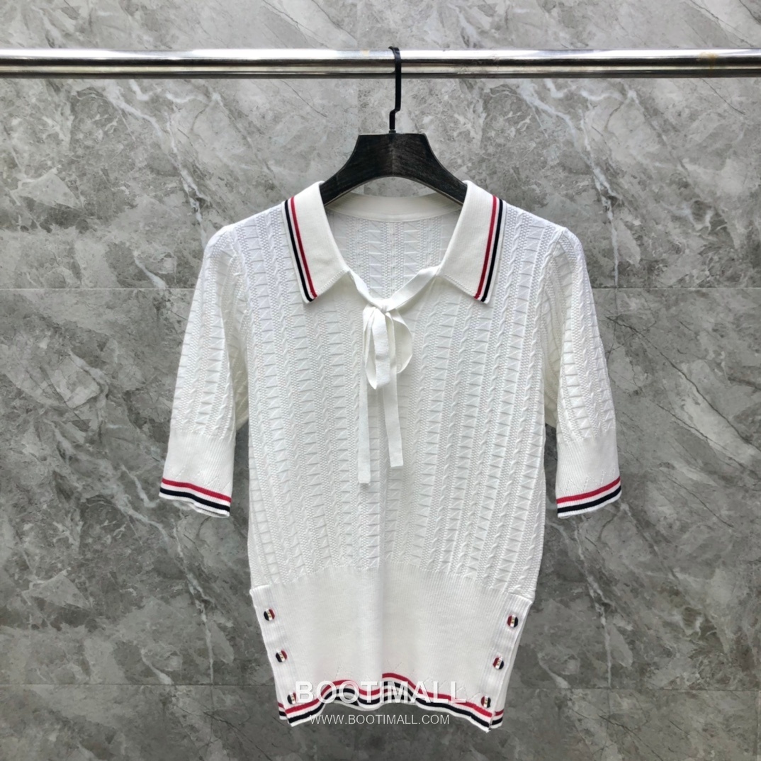 Thom Browne Bow Knit Short Sleeve White Knitwear 톰브라운 보우 니트 반소매 화이트 1
