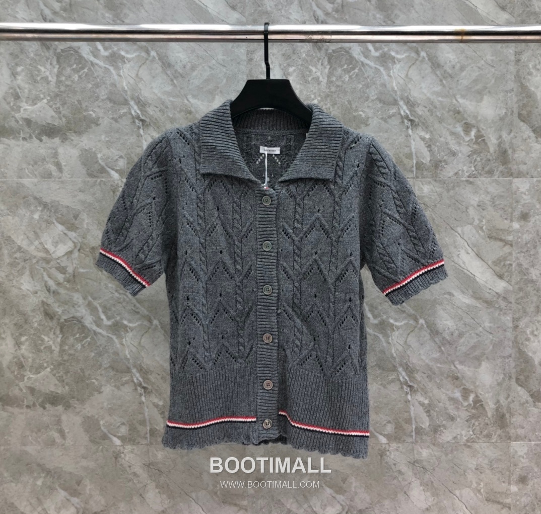 Thom Browne Cable Trim Short Cardigan Grey Knitwear 톰브라운 케이블 트림 반소매 가디건 그레이 니트 1
