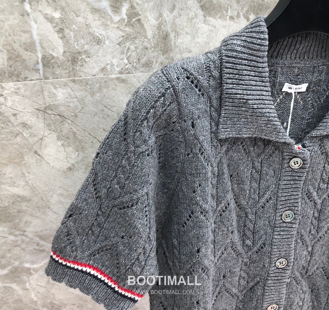 Thom Browne Cable Trim Short Cardigan Grey Knitwear 톰브라운 케이블 트림 반소매 가디건 그레이 니트 3