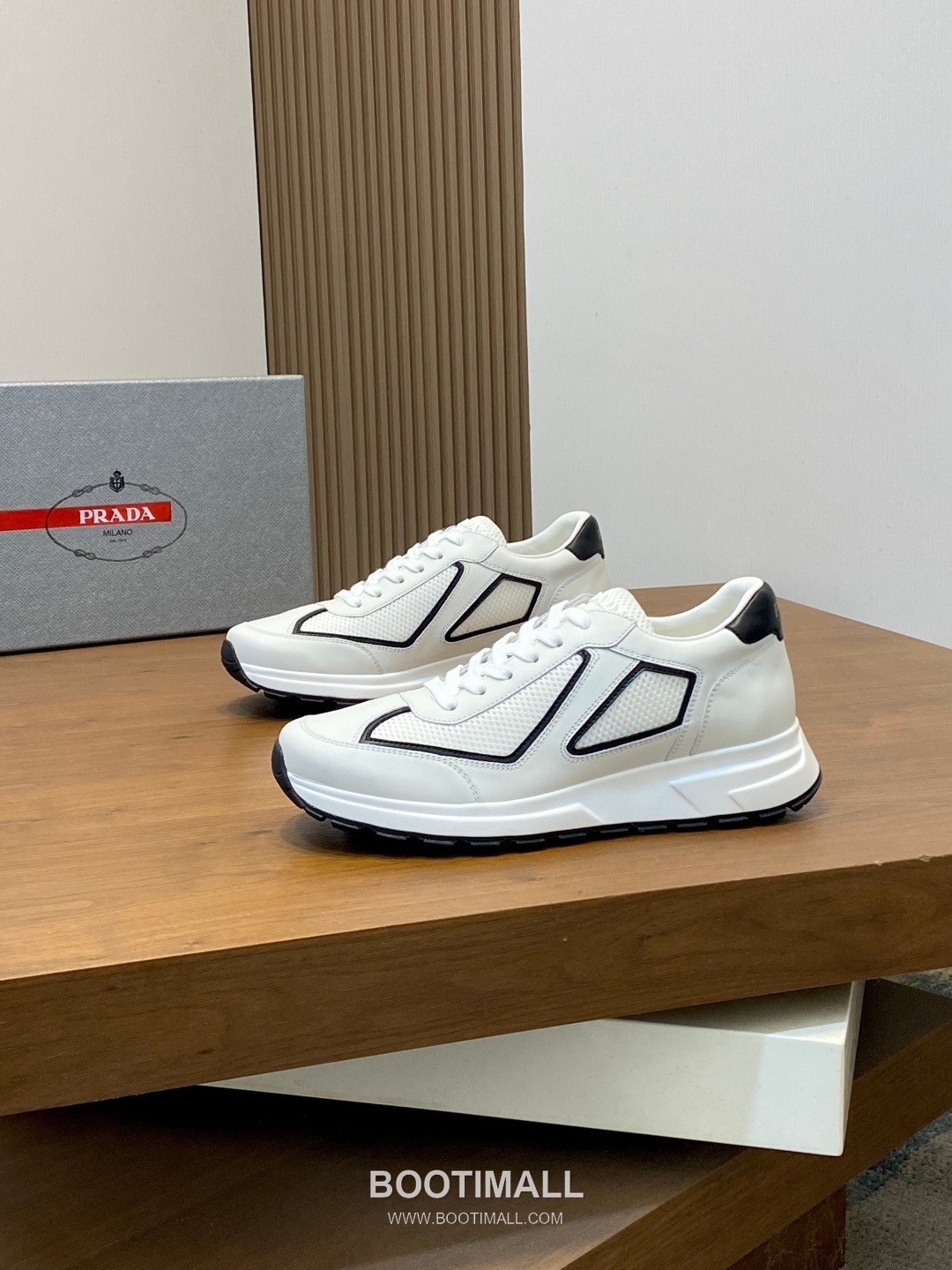 Prada Geometric Panel Runner Calfskin Mesh Khaki Sneakers 프라다 지오메트릭 패널 러너 송아지가죽 메쉬 카키 스니커즈 4