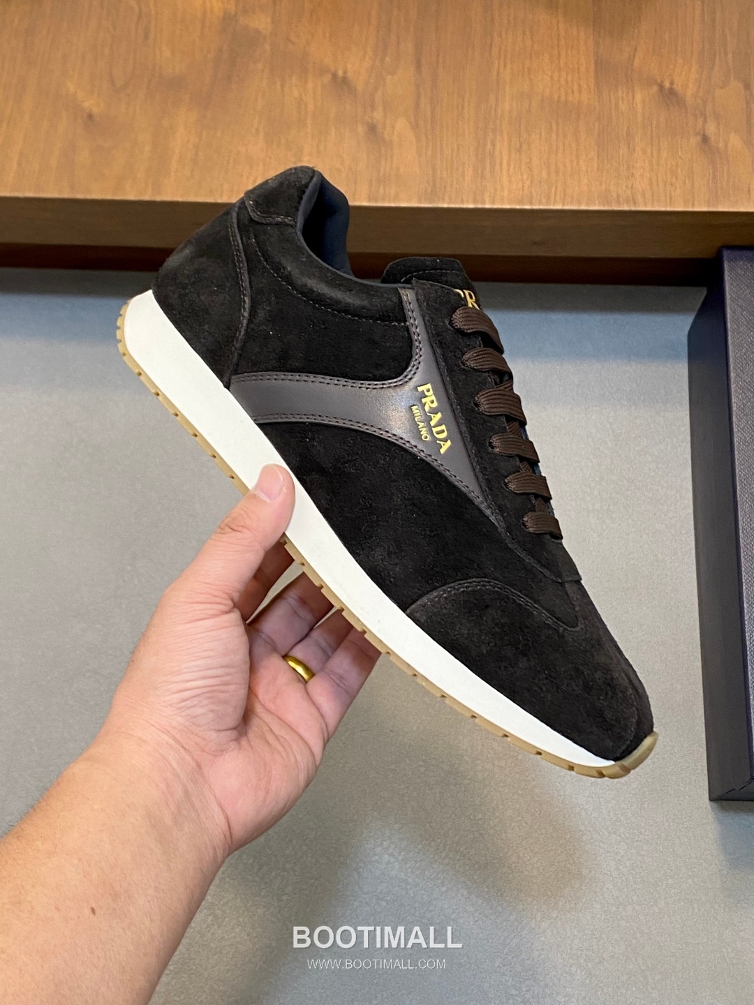 Prada Geometric Stitch Low Sneaker Calf Leather Nylon Black Sneakers 프라다 지오메트릭 스티치 로우 스니커즈 소가죽 나일론 블랙 4