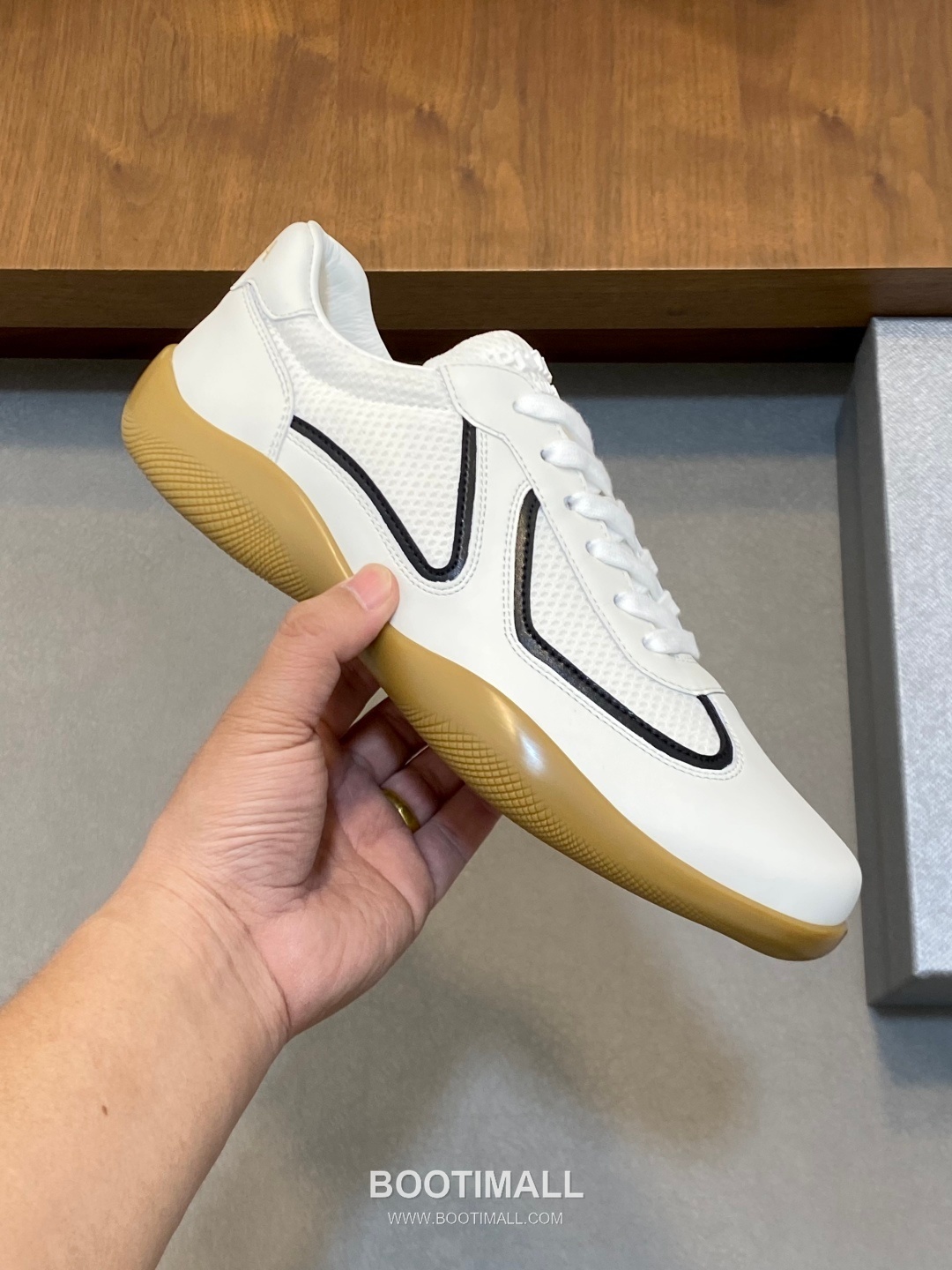 Prada Geometric Panel Runner Calfskin Mesh Khaki Sneakers 프라다 지오메트릭 패널 러너 송아지가죽 메쉬 카키 스니커즈 -9 4