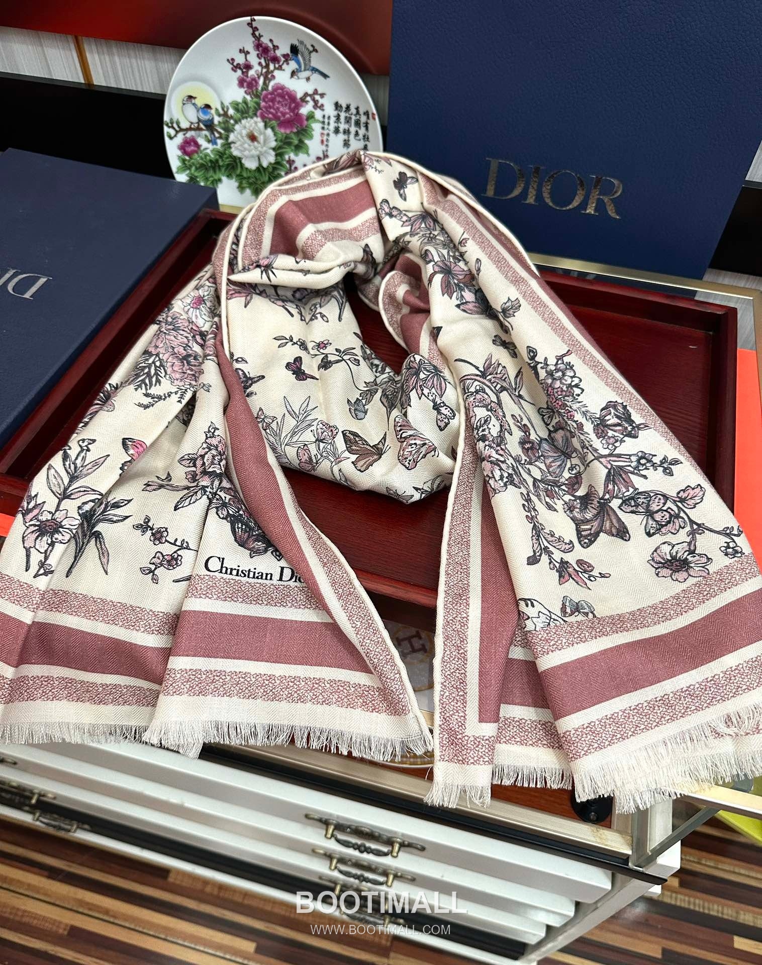 Dior Floral Double-Face Stole Cashmere Scarf 디올 플로럴 더블페이스 숄 캐시미어 스카프 185CM 3