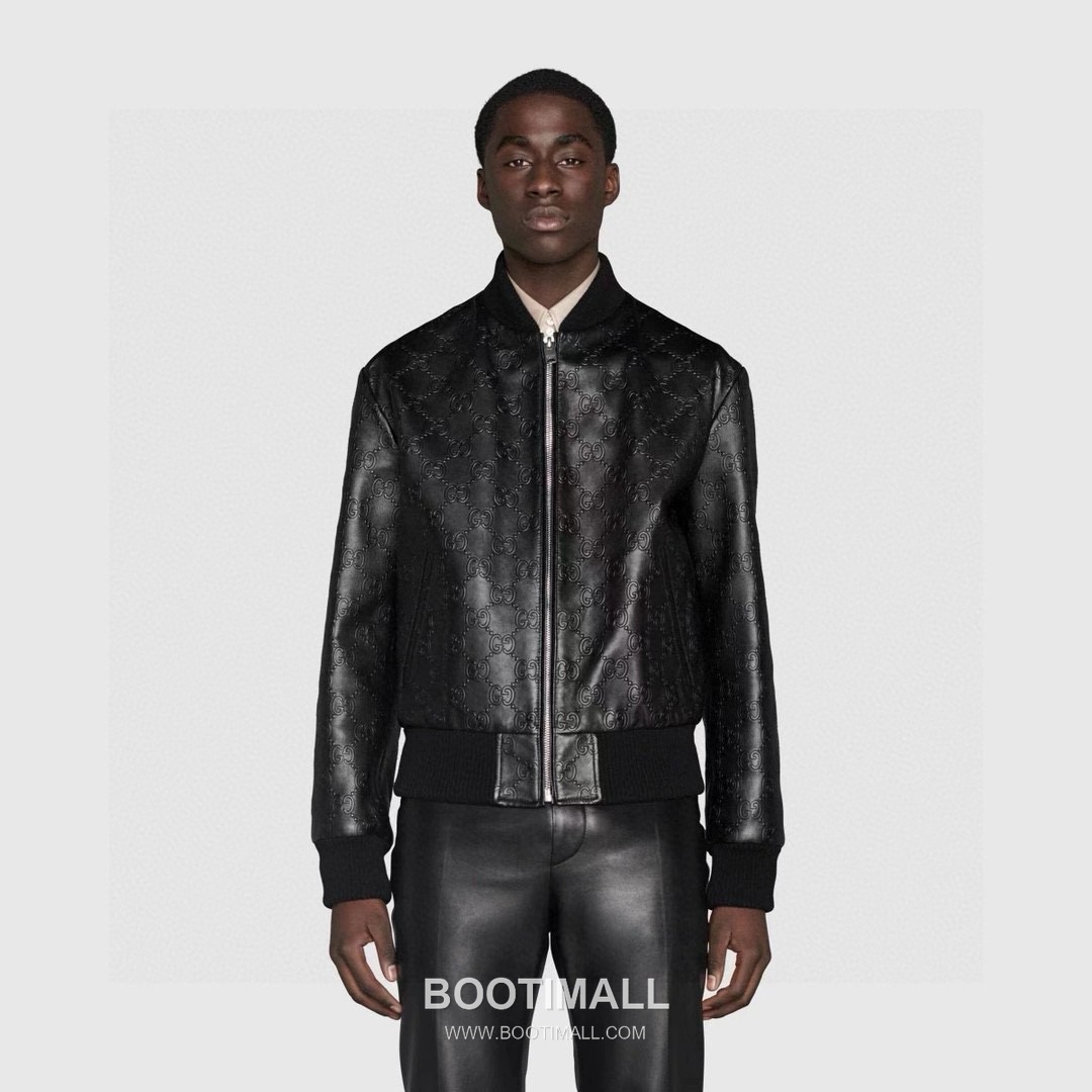 Gucci Double G Embossed Leather Jacket Lambskin Black 구찌 더블 G 엠보스드 레더 재킷 양가죽 블랙 2