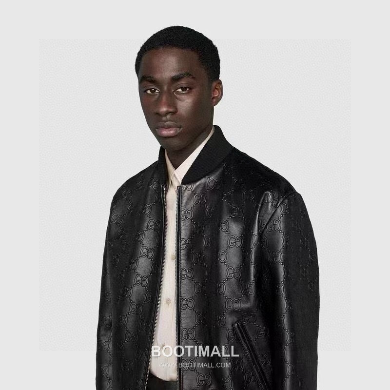 Gucci Double G Embossed Leather Jacket Lambskin Black 구찌 더블 G 엠보스드 레더 재킷 양가죽 블랙 4
