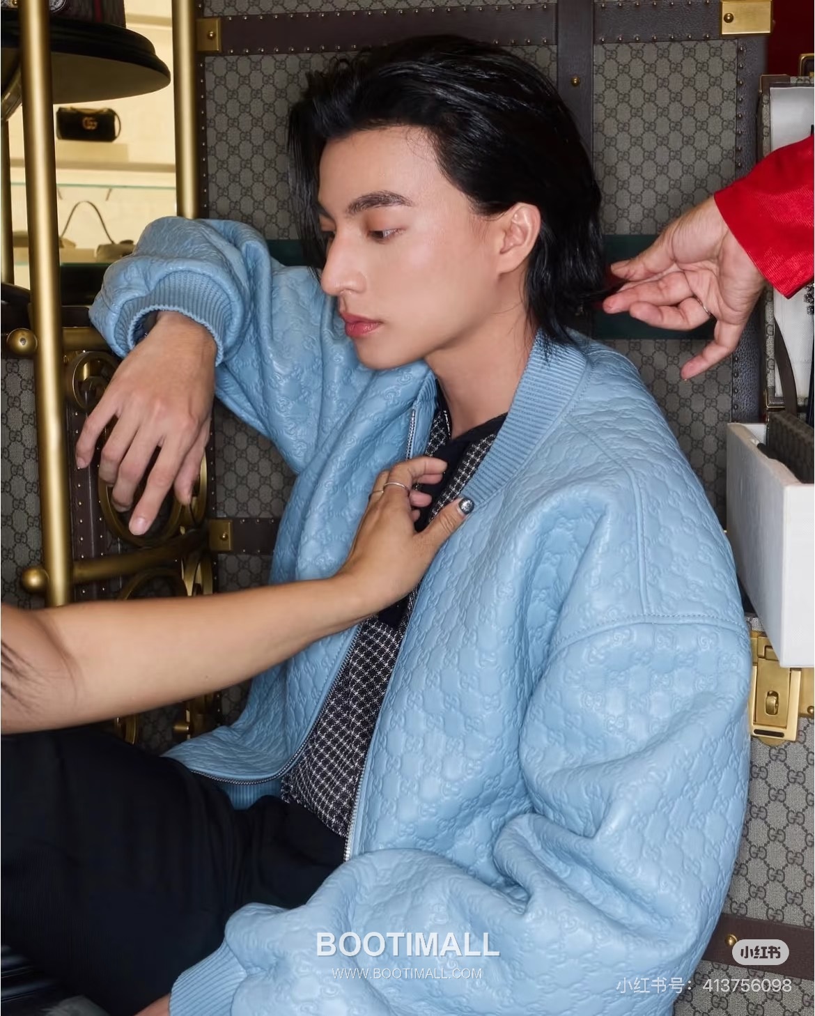 Gucci Double G Embossed Lambskin Jacket Blue 구찌 더블 G 엠보스드 램스킨 재킷 블루 10