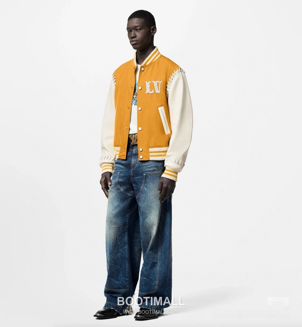 Louis Vuitton Leather Varsity Jacket Polyester Calfskin Lambskin Yellow 루이비통 가죽 바시티 재킷 폴리에스터 송아지가죽 양가죽 옐로우 7