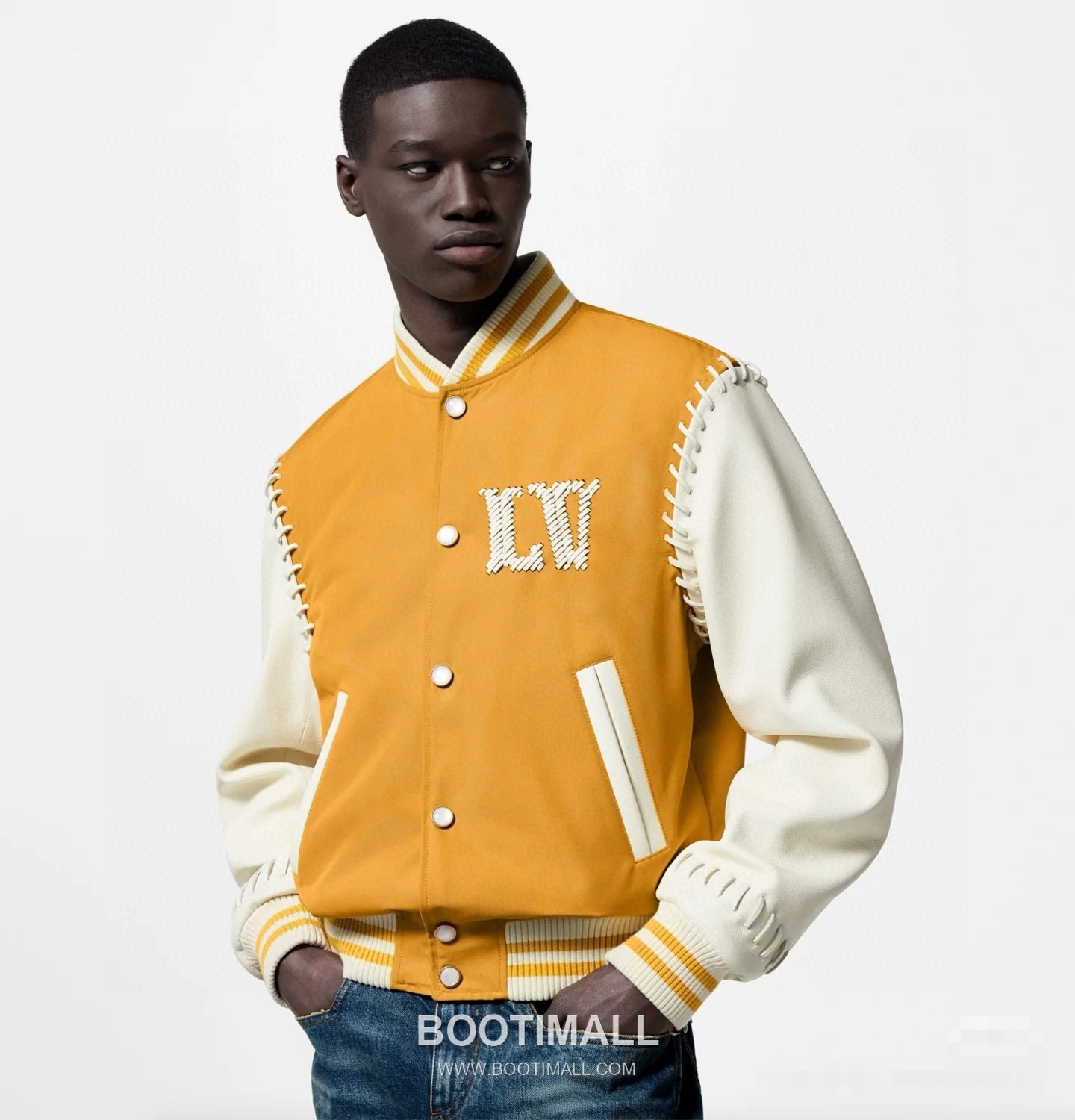 Louis Vuitton Leather Varsity Jacket Polyester Calfskin Lambskin Yellow 루이비통 가죽 바시티 재킷 폴리에스터 송아지가죽 양가죽 옐로우 8