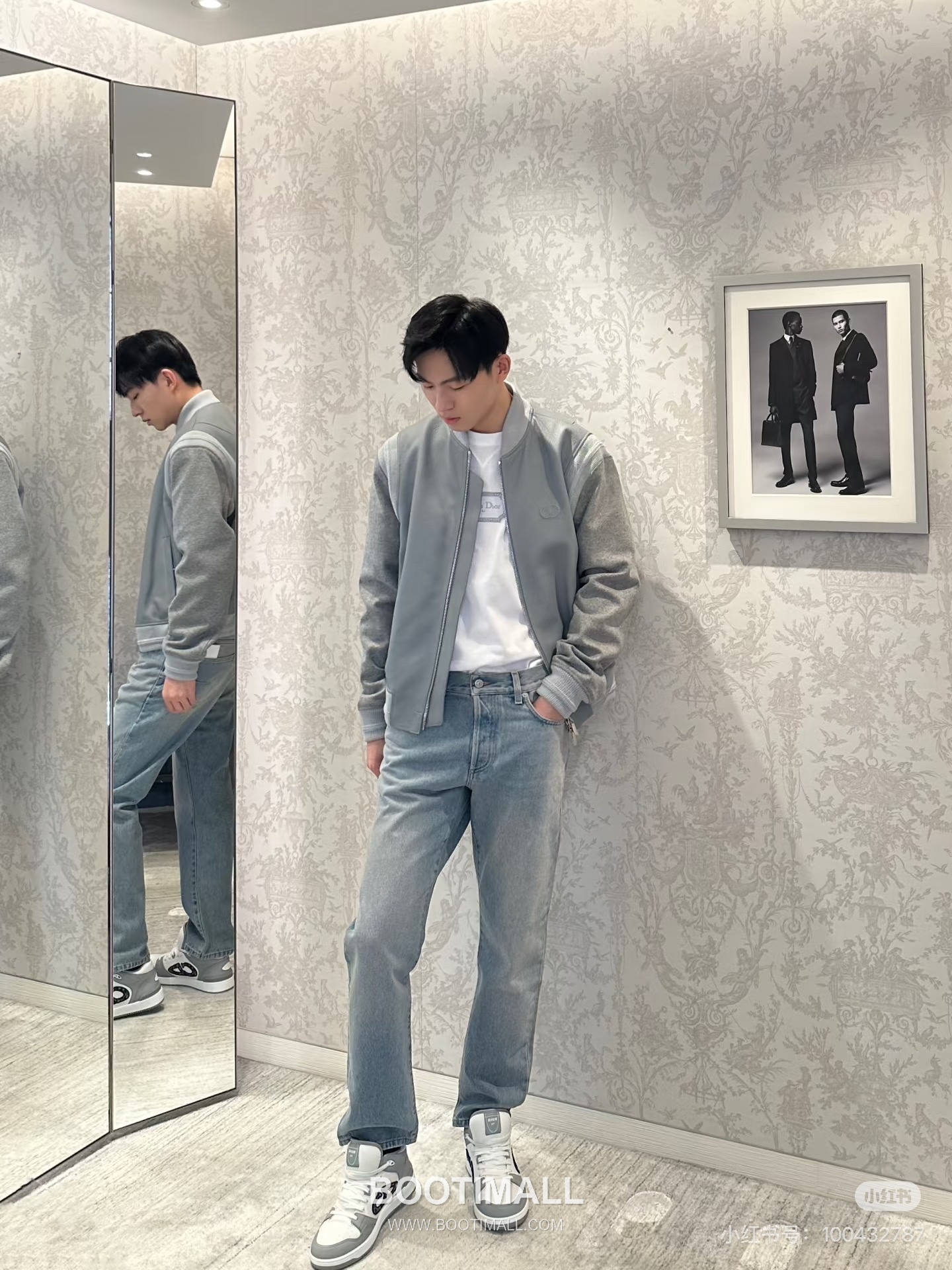 Dior CD Logo Embossed Calfskin Calfskin, Cashmere Light Blue Jacket 디올 CD 로고 엠보스드 카프스킨 캐시미어 라이트 블루 자켓 2