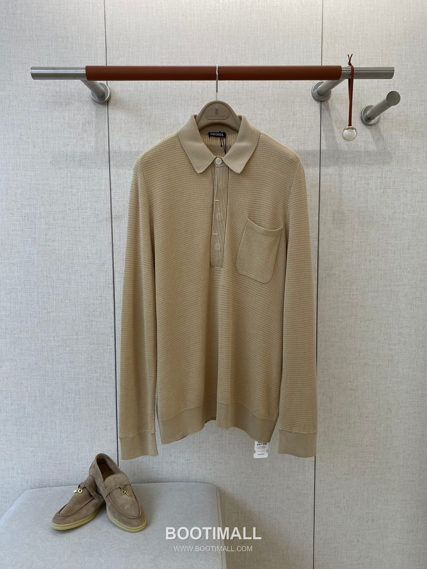 Zegna Pocket Knit Long-Sleeve Polo White Shirt 제냐 포켓 니트 롱슬리브 폴로 화이트 1