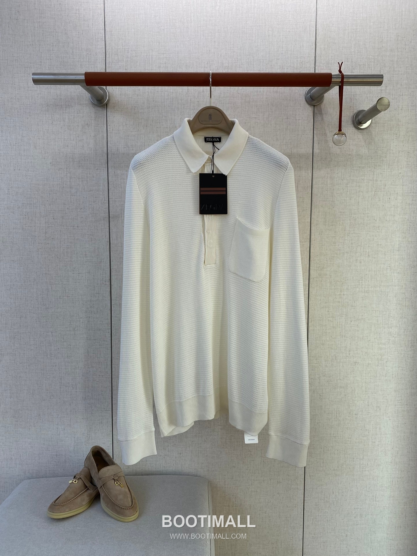 Zegna Pocket Knit Long-Sleeve Polo White Shirt 제냐 포켓 니트 롱슬리브 폴로 화이트 1
