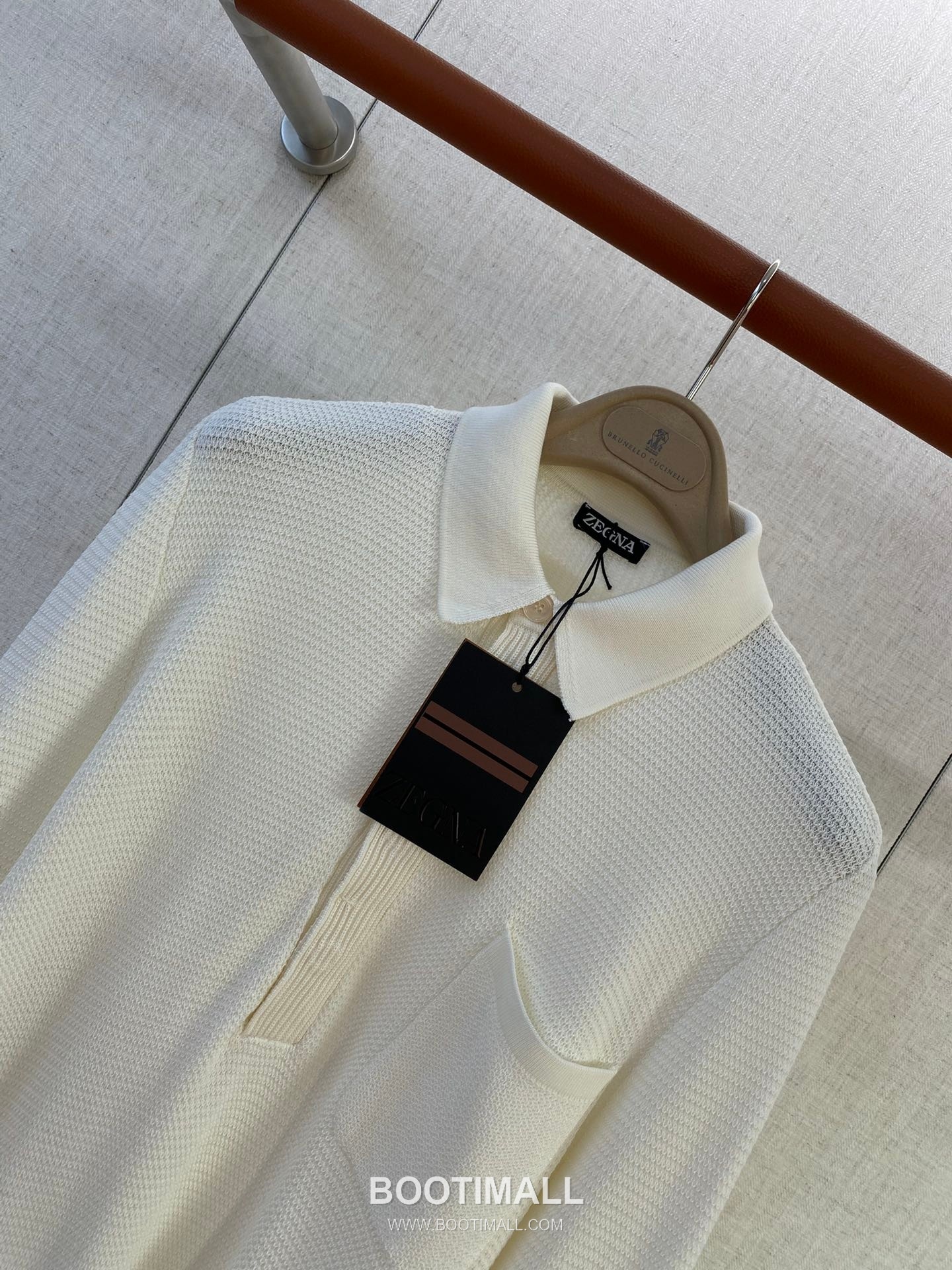 Zegna Pocket Knit Long-Sleeve Polo White Shirt 제냐 포켓 니트 롱슬리브 폴로 화이트 3