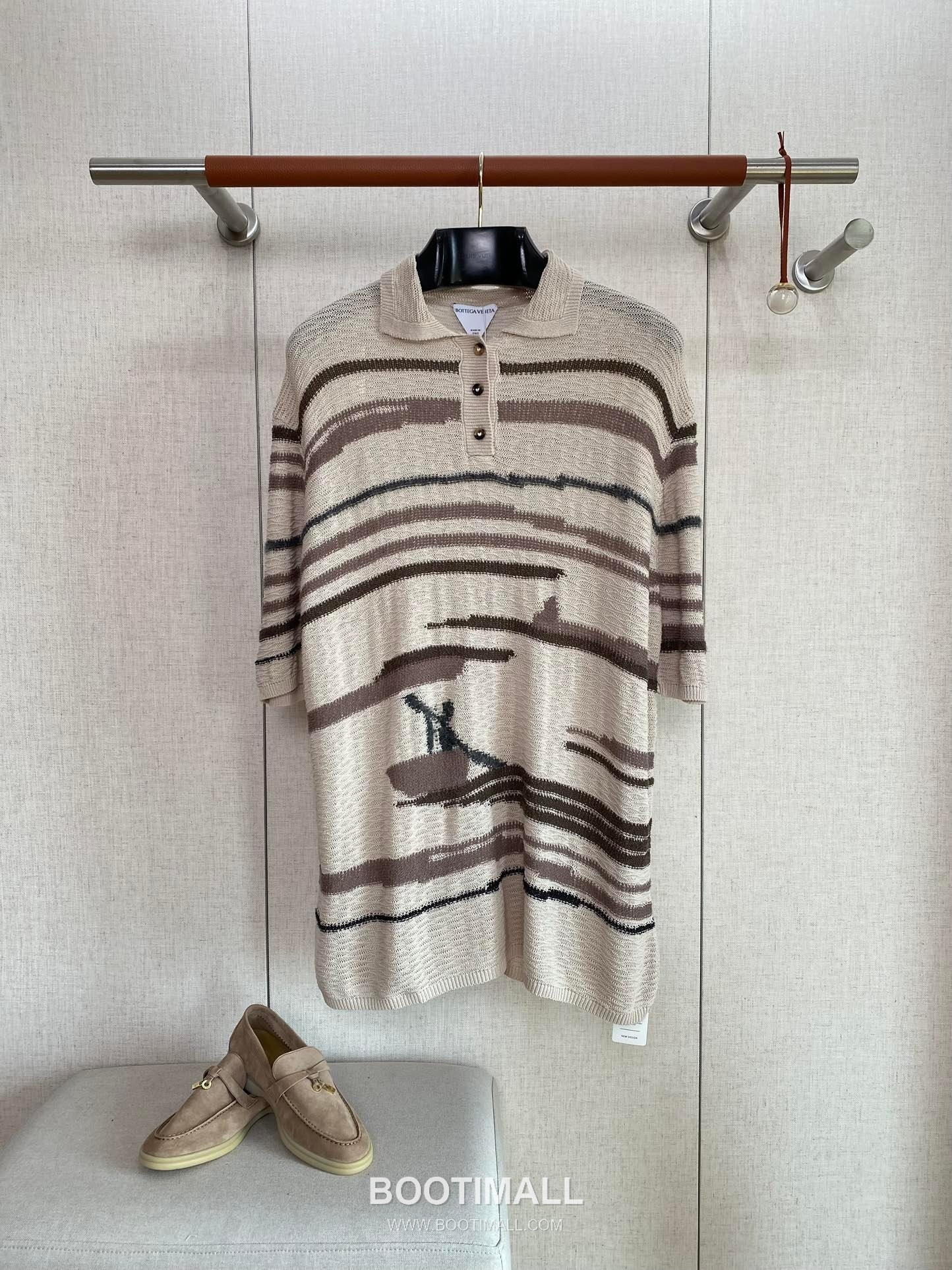 Bottega Veneta Pattern Knit Polo Tencel Cotton Lyocell Alpaca Blend Brown Short Sleeve 보테가 베네타 패턴 니트 폴로 텐셀 코튼 라이오셀 알파카 블렌드 브라운 반팔 1