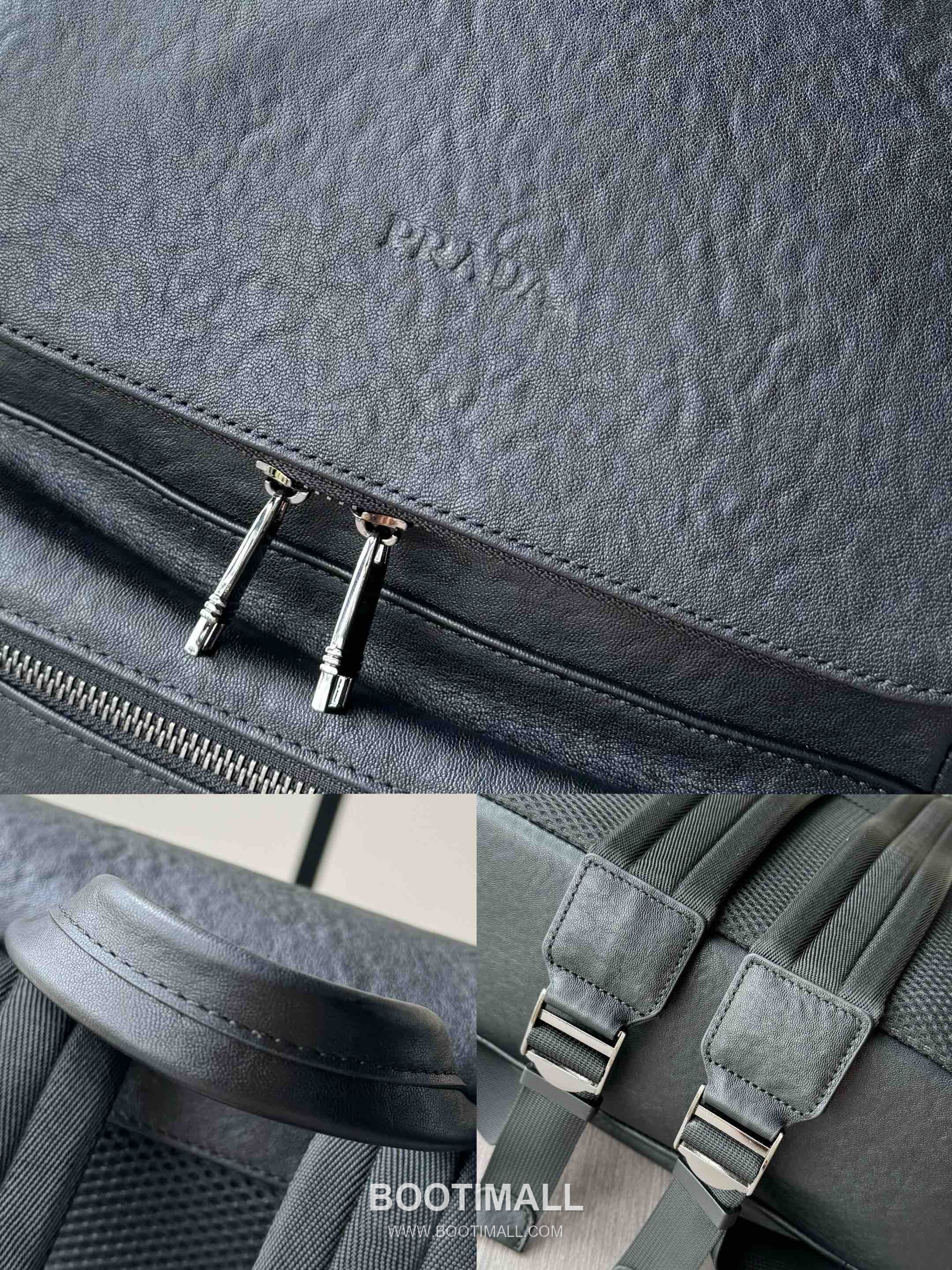 Prada 7006 Logo-Embossed Vegetable-Tanned Calfskin Black Backpack 프라다 7006 로고 엠보스드 베지터블 탠드 카프스킨 블랙 백팩 40cm 4