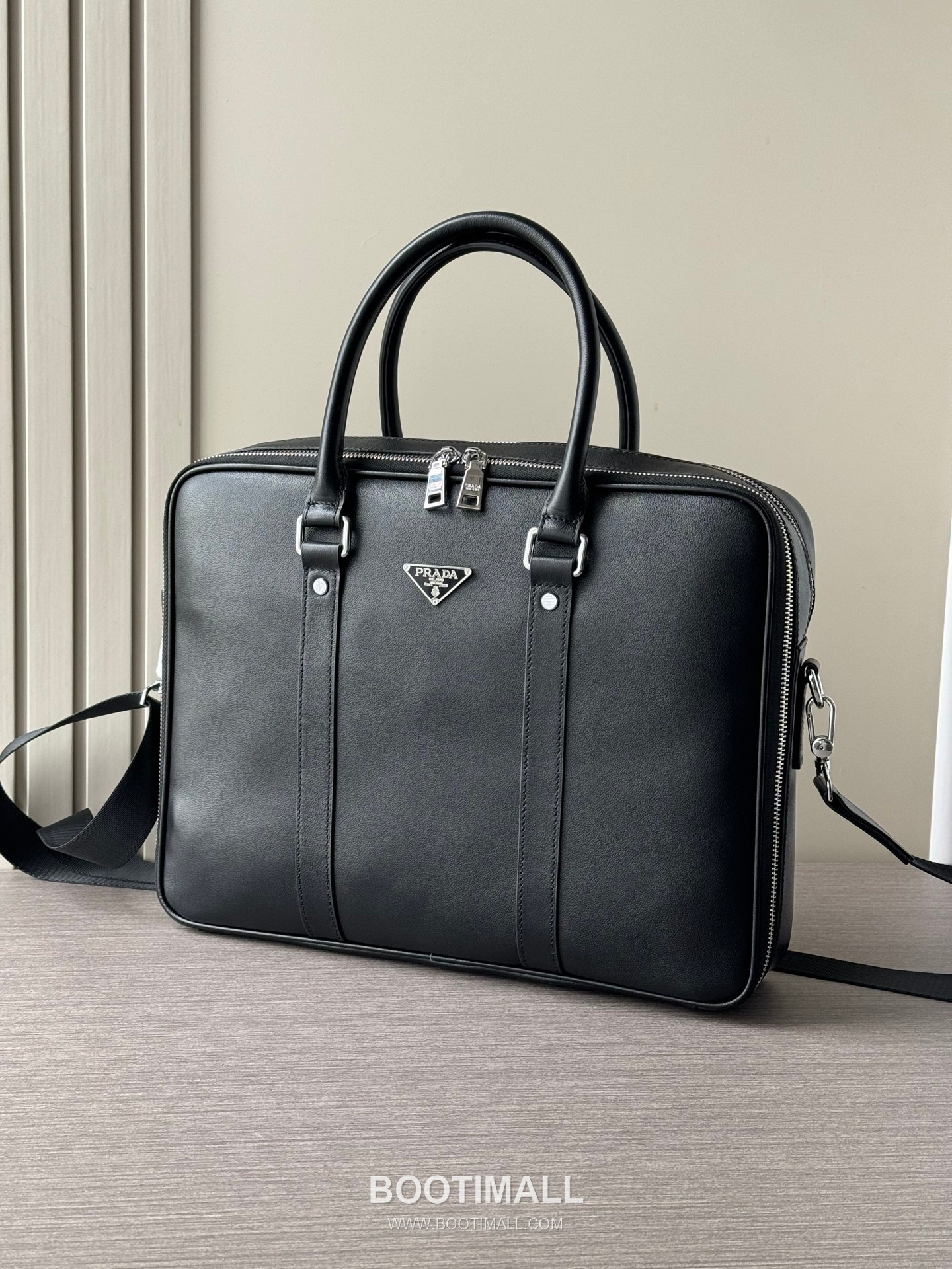 Prada 6048-3 Double-Zip Briefcase Vegetable-Tanned Calfskin Black 프라다 6048-3 더블 지퍼 브리프케이스 베지터블 탠드 카프스킨 블랙 39cm 1