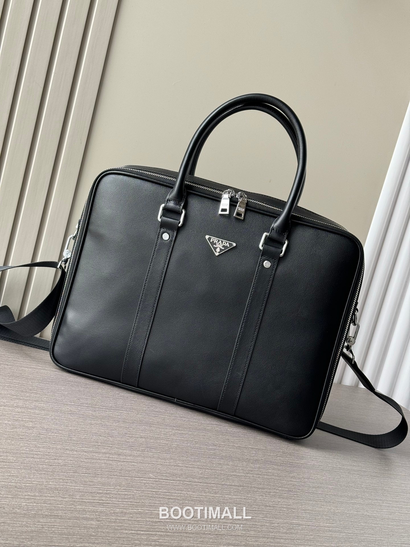 Prada 6048-3 Double-Zip Briefcase Vegetable-Tanned Calfskin Black 프라다 6048-3 더블 지퍼 브리프케이스 베지터블 탠드 카프스킨 블랙 39cm 2