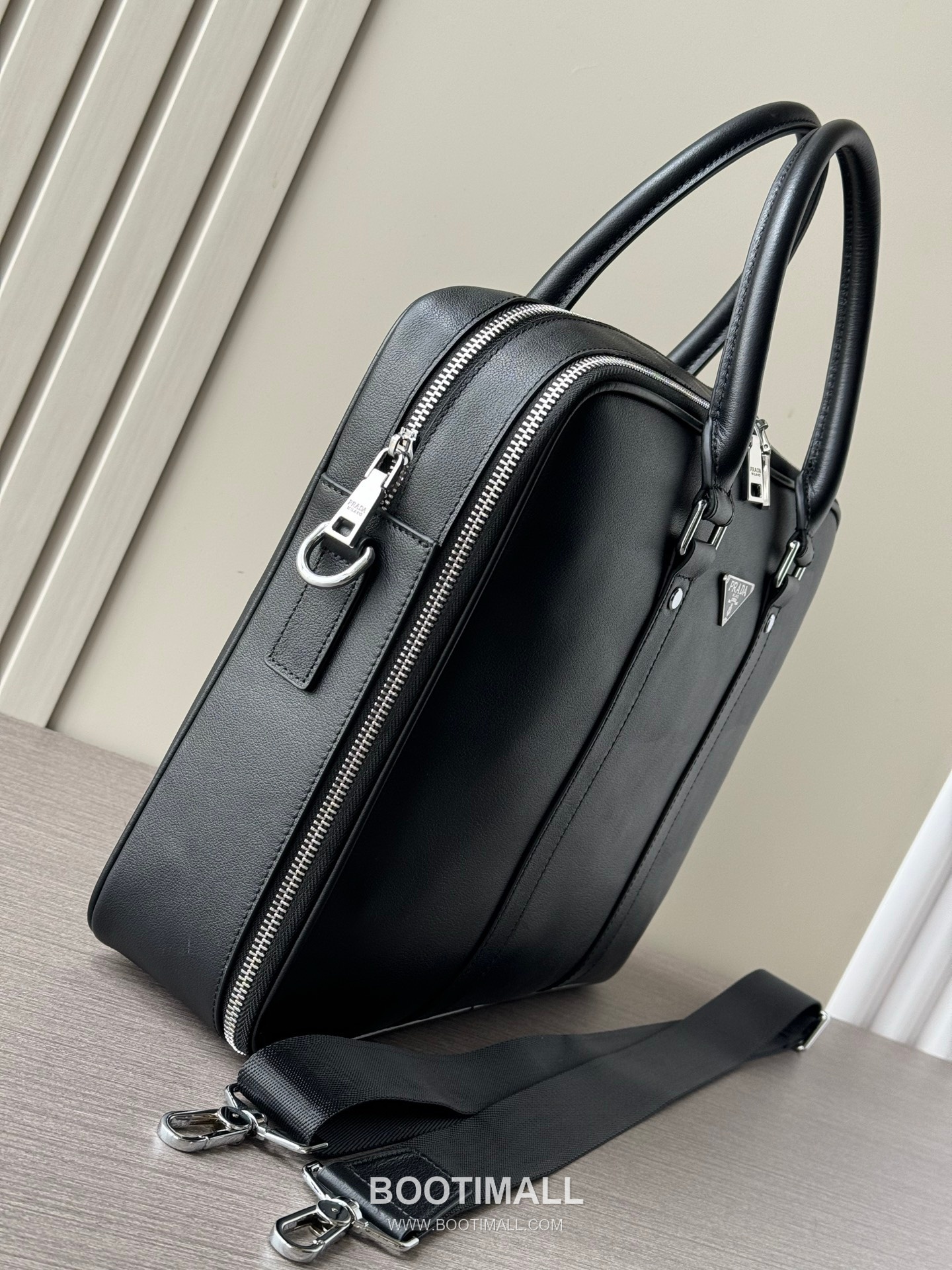 Prada 6048-3 Double-Zip Briefcase Vegetable-Tanned Calfskin Black 프라다 6048-3 더블 지퍼 브리프케이스 베지터블 탠드 카프스킨 블랙 39cm 5
