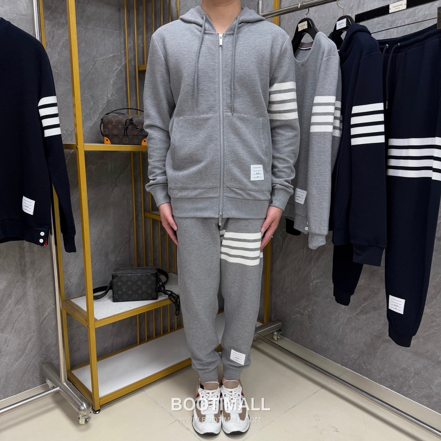 Thom Browne Stickman Dog 4-Stripe Outerwear Cotton Blue Hoodie 톰브라운 스틱맨 도그 4스트라이프 아우터 코튼 블루 후드 4