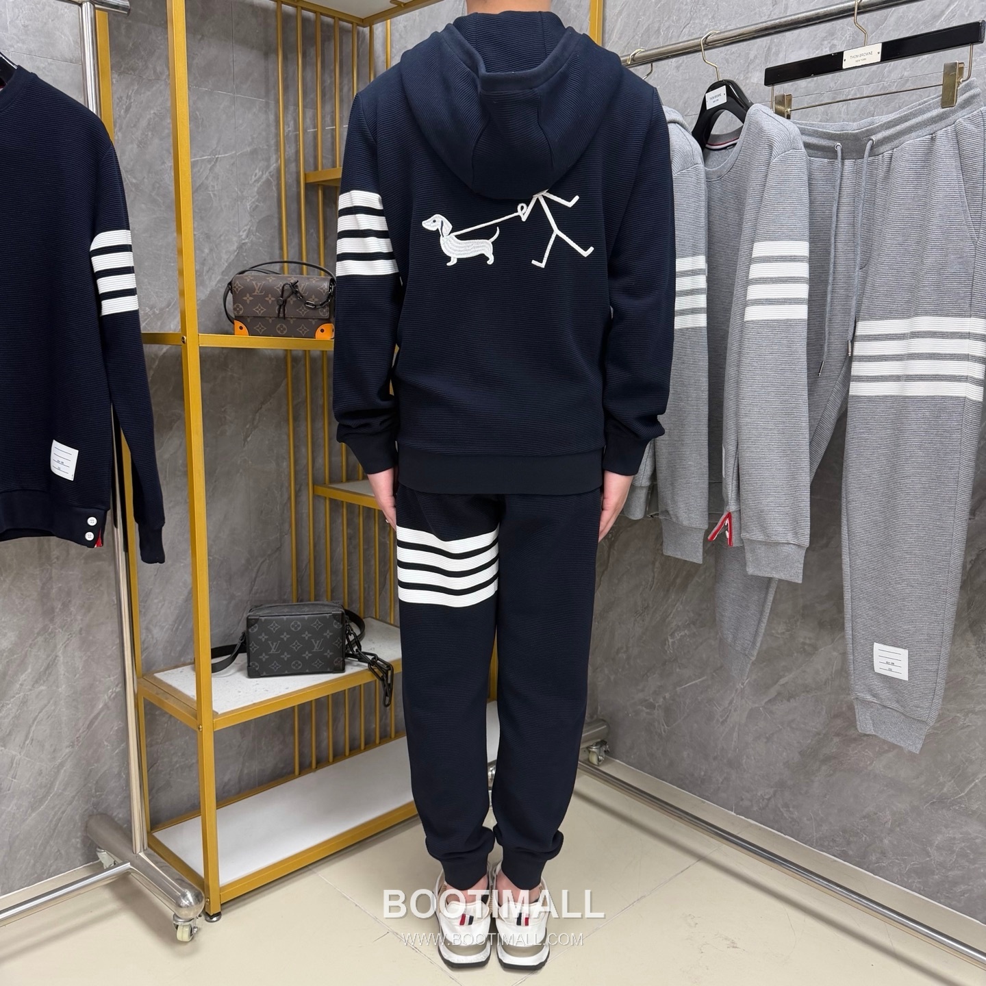 Thom Browne Stickman Dog 4-Stripe Outerwear Cotton Blue Hoodie 톰브라운 스틱맨 도그 4스트라이프 아우터 코튼 블루 후드 5