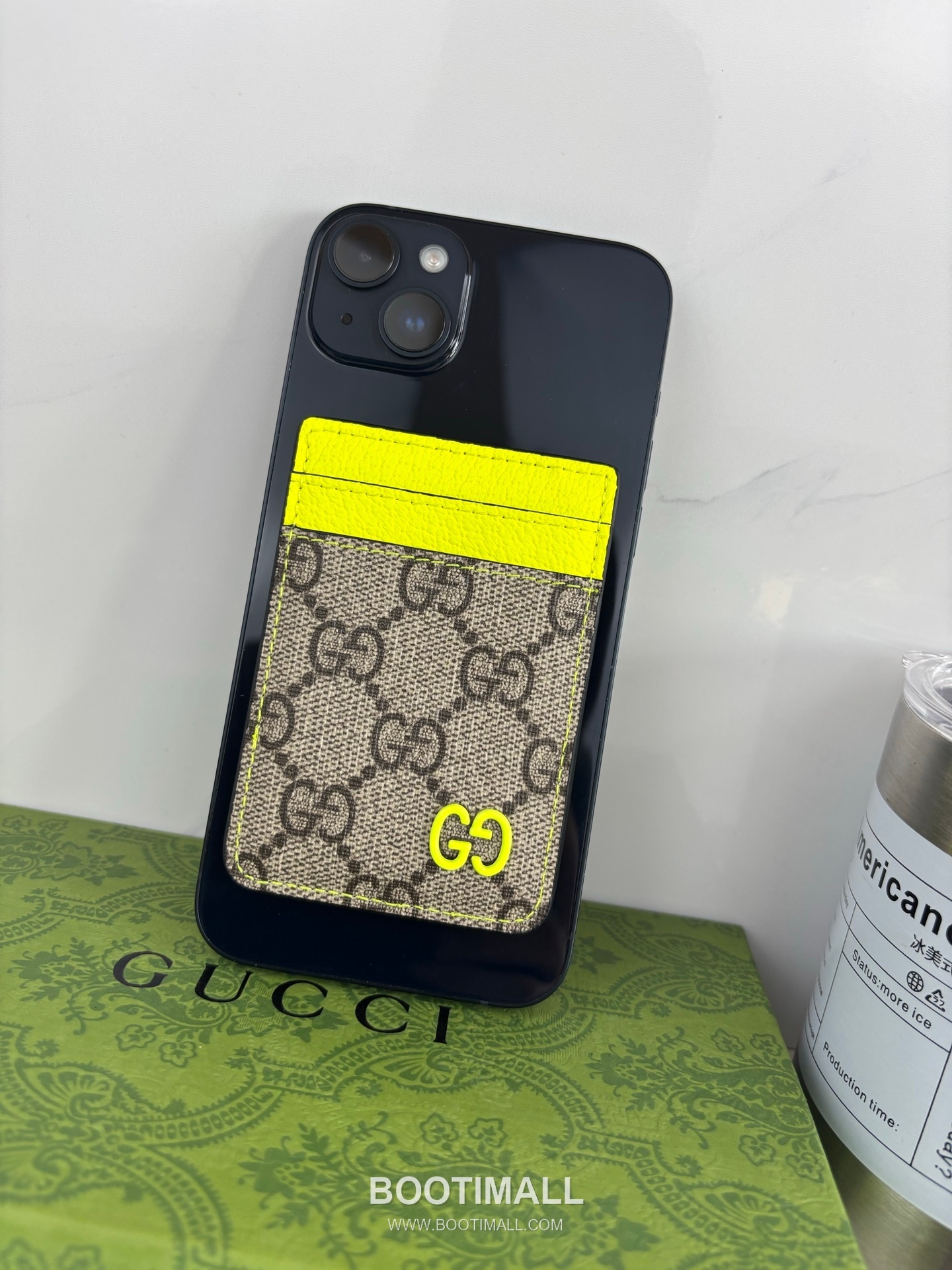 Gucci GG Supreme Bicolor GG Canvas Neon Green Card Holder 구찌 GG 수프림 바이컬러 817197 캔버스 네온 그린 카드홀더 10cm 3