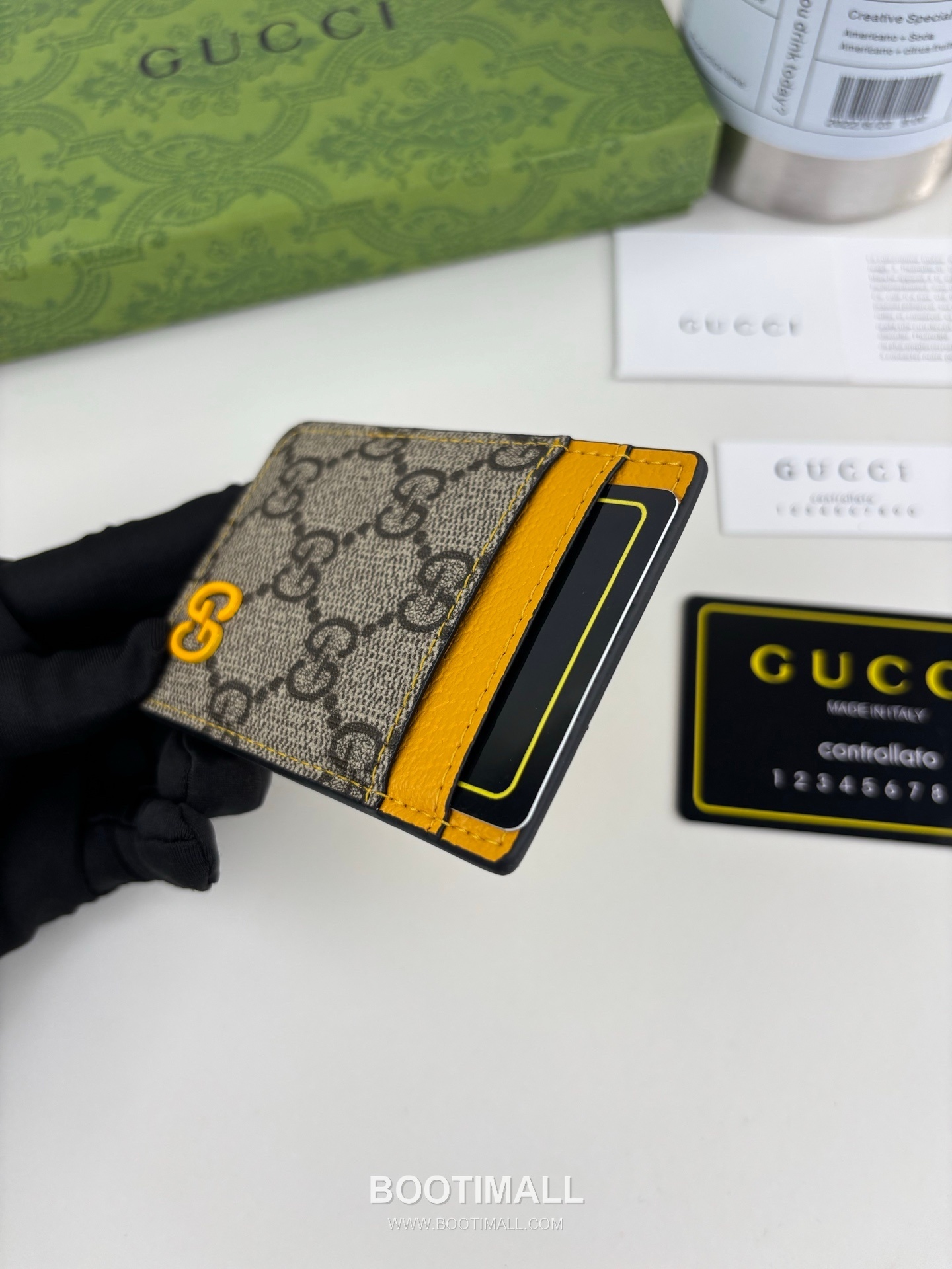 Gucci GG Supreme Magnetic GG Canvas Yellow Card Holder 구찌 GG 수프림 마그네틱 817197 캔버스 옐로우 카드홀더 10cm 5
