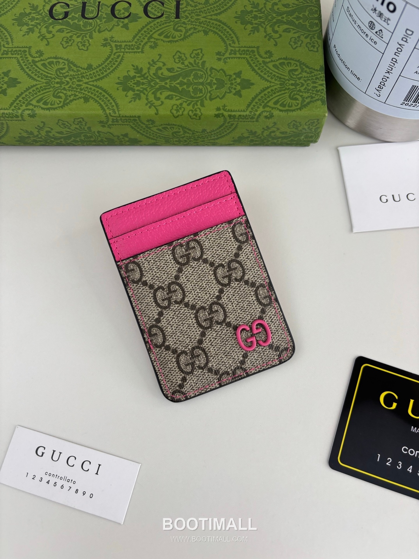 Gucci GG Supreme Bicolor Coated Canvas Pink Card Holder 구찌 GG 수프림 바이컬러 817197 코티드 캔버스 핑크 카드홀더 9.5cm 1
