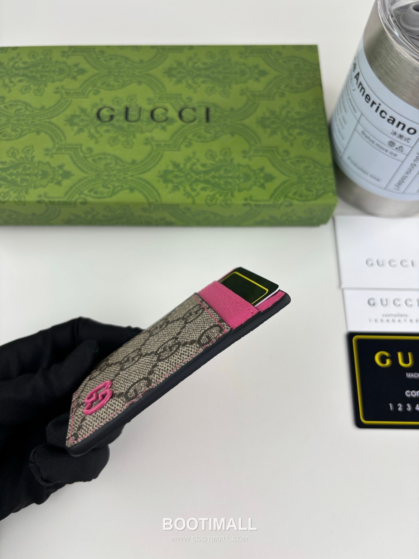 Gucci GG Supreme Bicolor Coated Canvas Pink Card Holder 구찌 GG 수프림 바이컬러 817197 코티드 캔버스 핑크 카드홀더 9.5cm 6